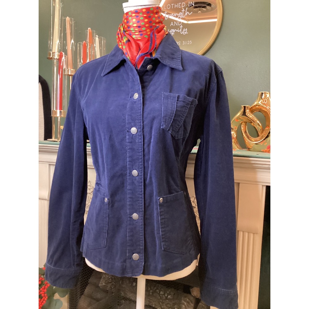 Chico's Corduroy Jacket Women Size‎ 1 Navy Blue Button Front Pocket